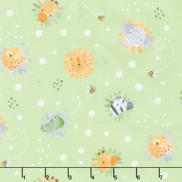 Sunny Safari - Mini Heads Green Multi Yardage