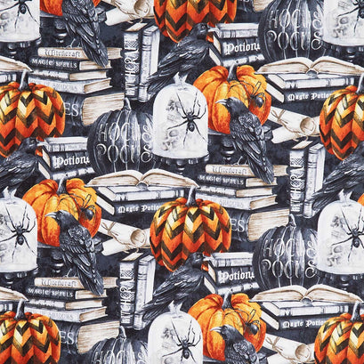 Spellbound - Halloween Pumpkins Black Multi Yardage