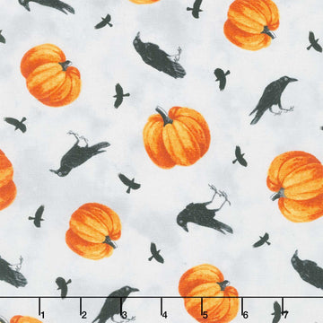 Spellbound - Crows Pumpkins Gray Multi Yardage