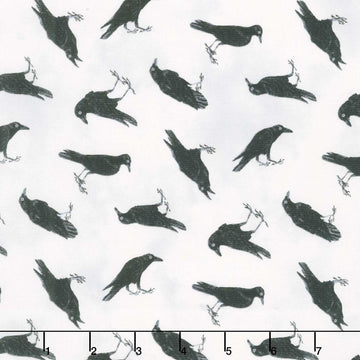 Spellbound - Tossed Crows White Multi Yardage