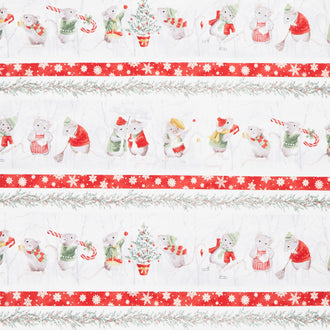 The Christmas Mouse - Border Stripe Gray Multi Yardage