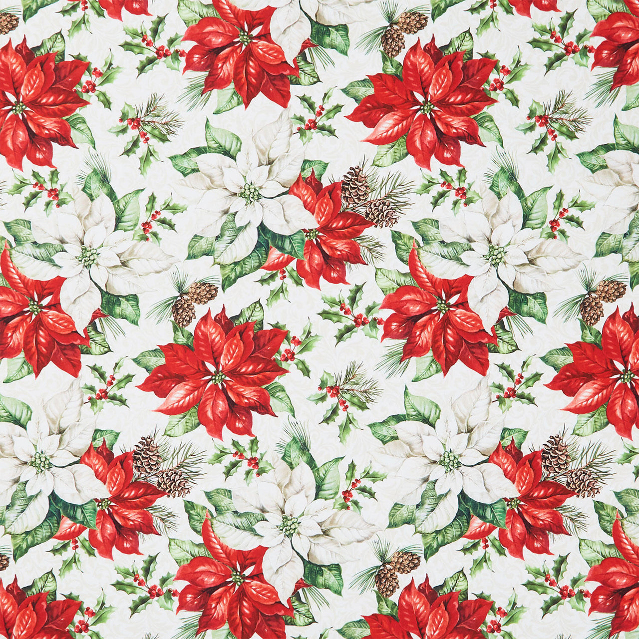 Holiday Joy - Open Poinsettia Cream Multi Yardage