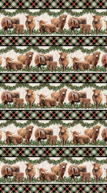 Highland Heart - Cow Border Stripe Black Multi Yardage