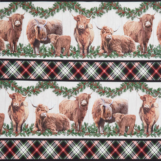 Highland Heart - Cow Border Stripe Black Multi Yardage