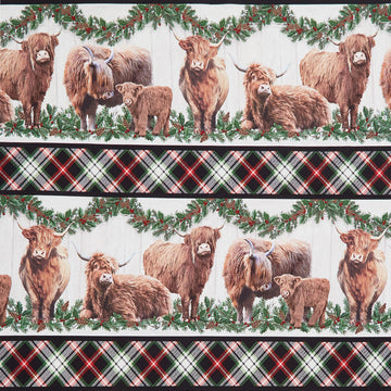 Highland Heart - Cow Border Stripe Black Multi Yardage