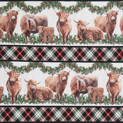 Highland Heart - Cow Border Stripe Black Multi Yardage