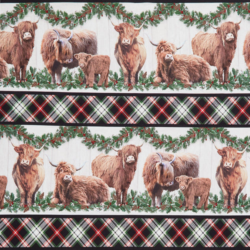 Highland Heart - Cow Border Stripe Black Multi Yardage