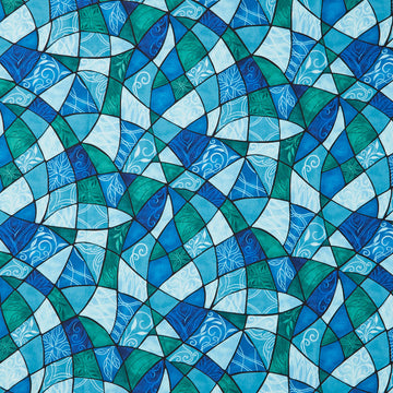 Nativity - Stained Glass Teal Blue Yardage