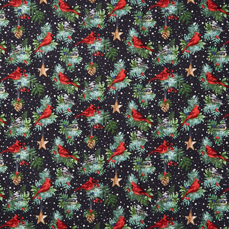Winter Song - Birds Black Multi Yardage
