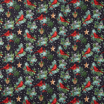 Winter Song - Birds Black Multi Yardage