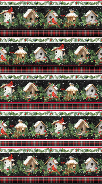 Winter Song - Border Stripe Black Multi Yardage