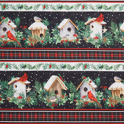 Winter Song - Border Stripe Black Multi Yardage