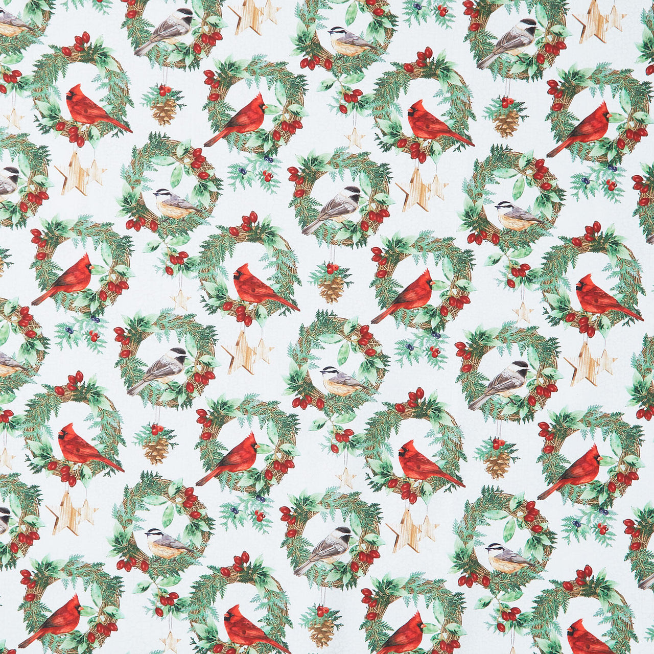 Winter Song - Wreaths White Multi Yardage