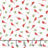 Winter Song - Mini Birds White Multi Yardage