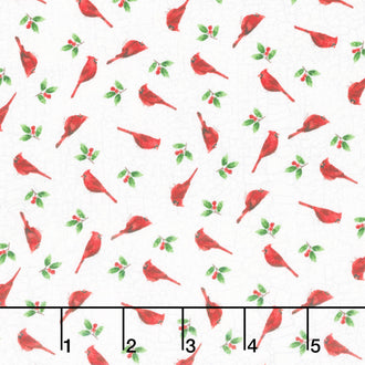 Winter Song - Mini Birds White Multi Yardage