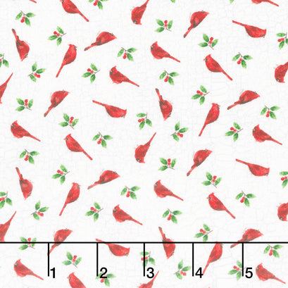 Winter Song - Mini Birds White Multi Yardage