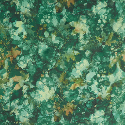 Autumn Breeze - Leaf Texture Dark Green Yardage