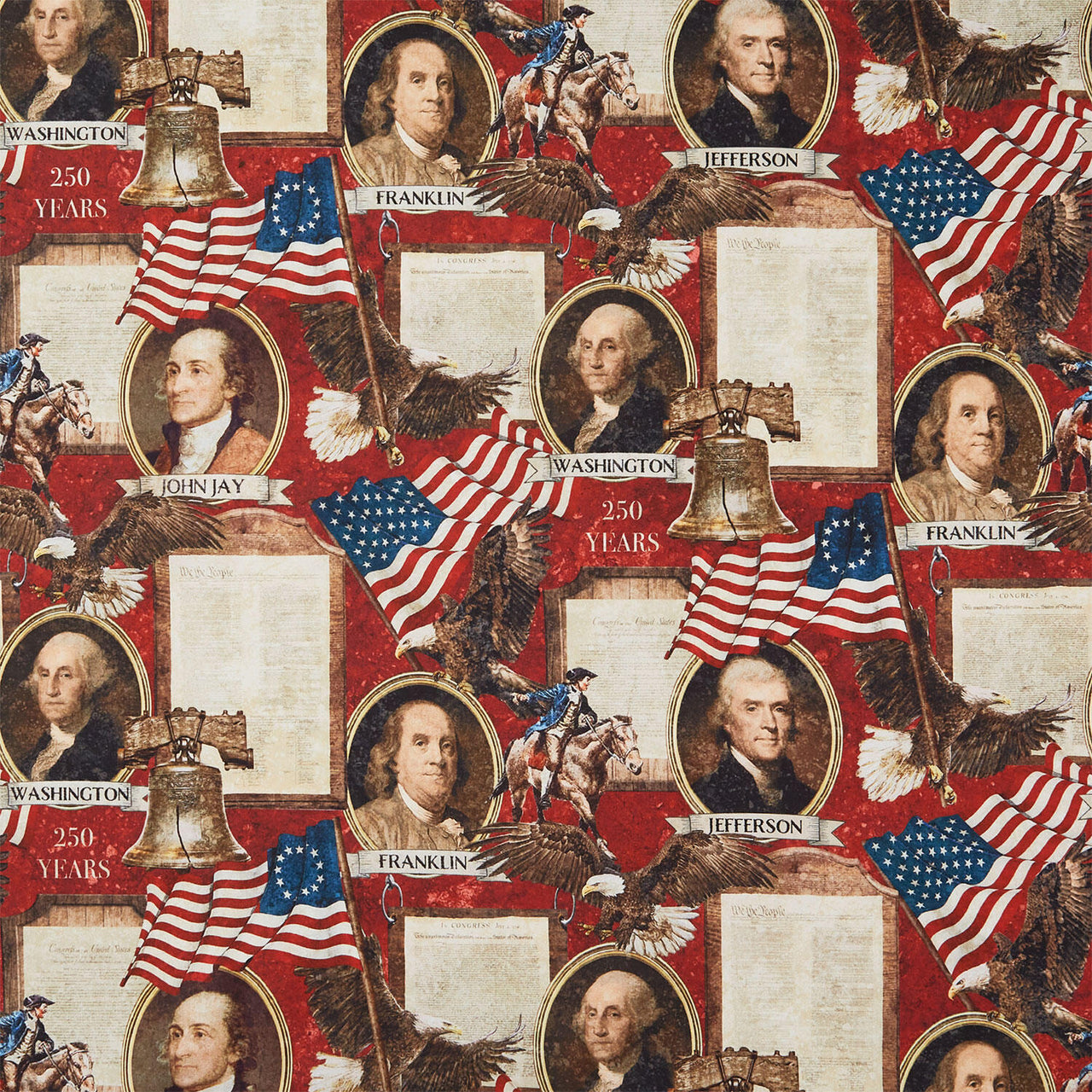 Stonehenge - America 250 Founding Fathers Red Multi Yardage