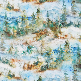 The Great Outdoors - Mountain Scene Teal Multi Yardage