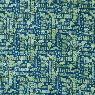 Dino Roar - Dino Words Navy Multi Yardage