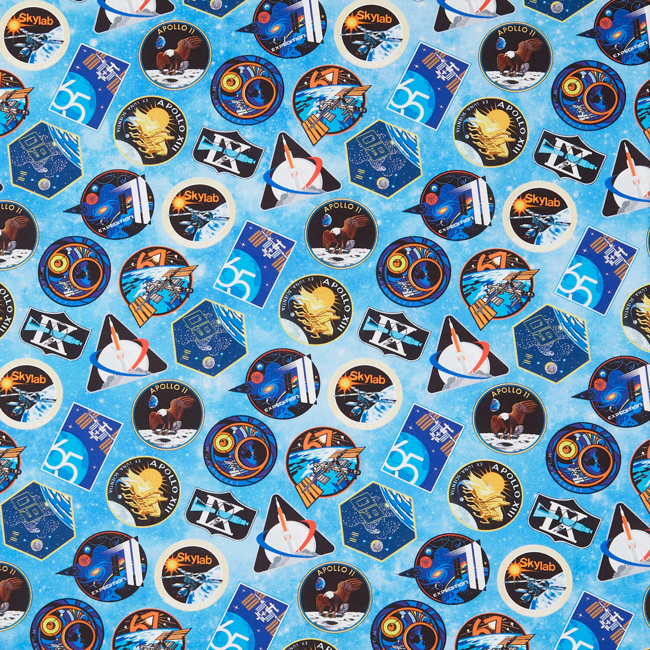 Space Odyssey - NASA Symbols Light Blue Yardage