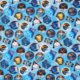 Space Odyssey - NASA Symbols Light Blue Yardage