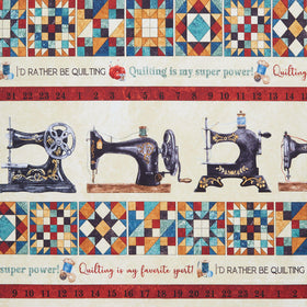 Stonehenge - Stitchin' Border Stripe Beige Multi Yardage