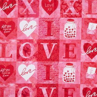 Forever Love - Blocks Red Multi Yardage