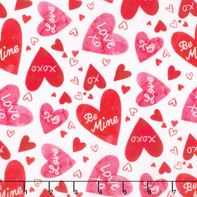 Forever Love - Large Hearts White Multi Yardage