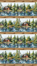Lakeside Retreat - Lake Border Stripe Brown Multi Yardage