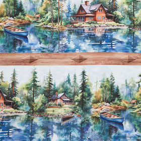 Lakeside Retreat - Lake Border Stripe Brown Multi Yardage