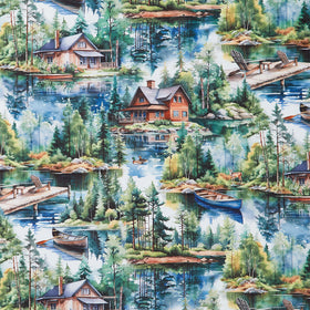 Lakeside Retreat - Lake Scenic Brown Multi Yardage