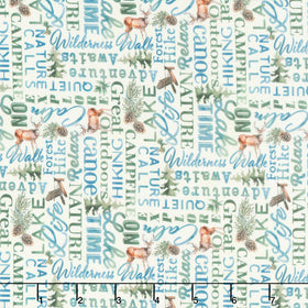Lakeside Retreat - Lake Words Light Green Multi Yardage