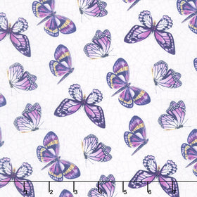 Tulip Garden - Butterflies White Multi Yardage