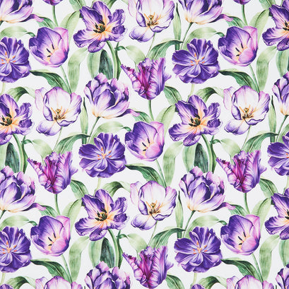 Tulip Garden - Large Tulips White Multi Yardage