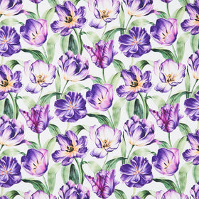 Tulip Garden - Large Tulips White Multi Yardage
