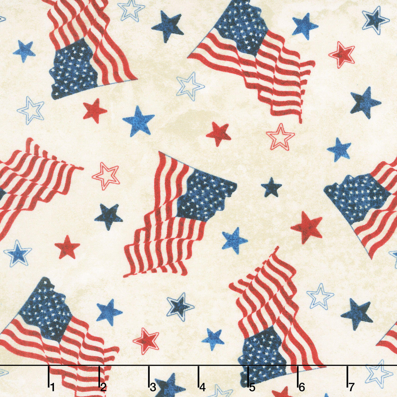 Stonehenge - Stars and Stripes Flags and Stars Beige Multi Yardage