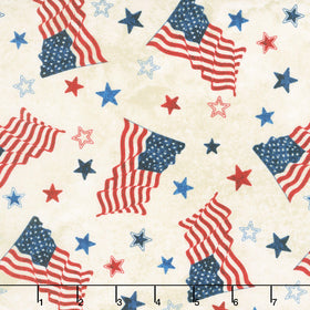 Stonehenge - Stars and Stripes Flags and Stars Beige Multi Yardage