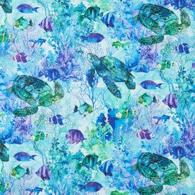 Coral Reef - Sea Turtle & Fish Turquoise Multi Yardage