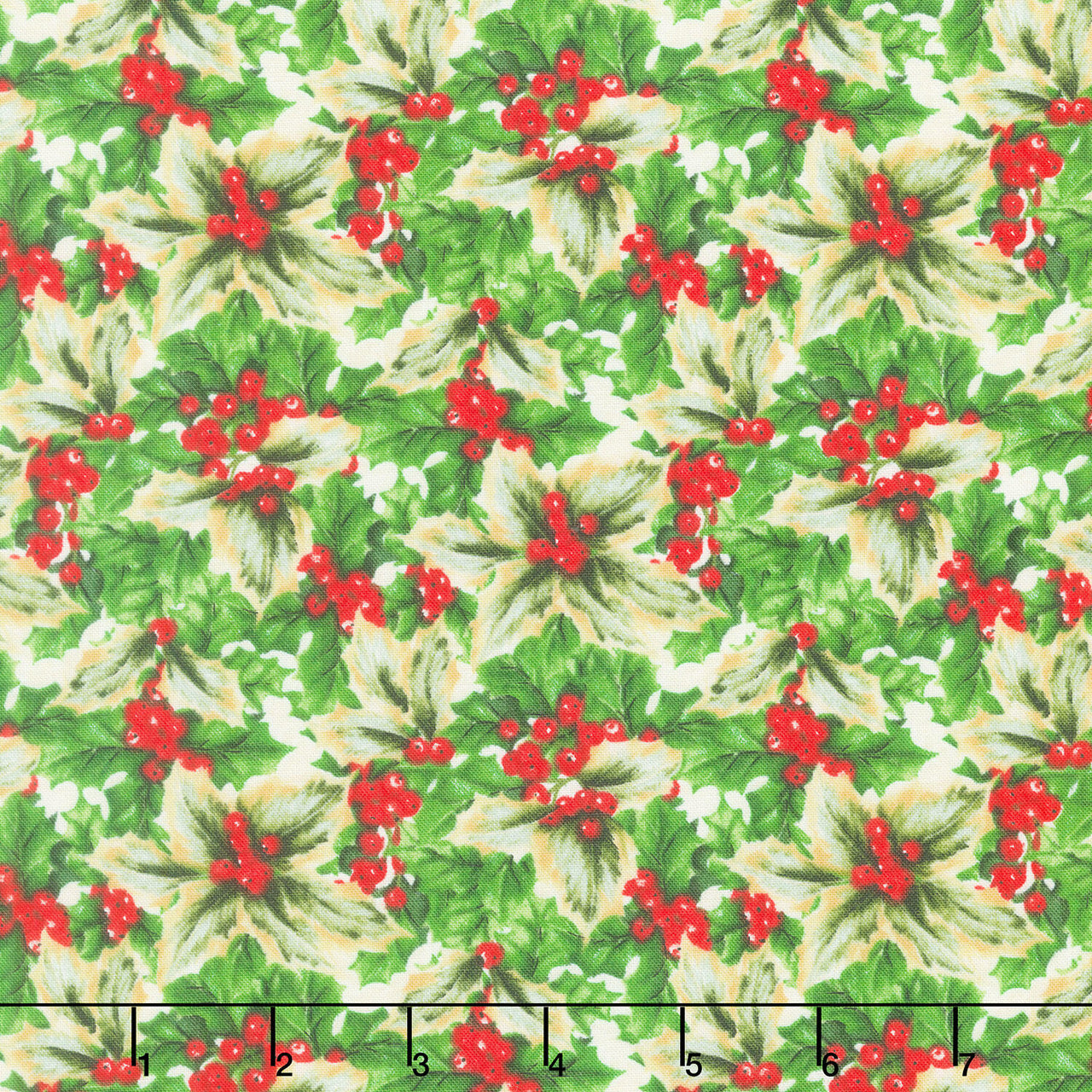 Deck the Halls - Holly Multi Beige Multi Yardage