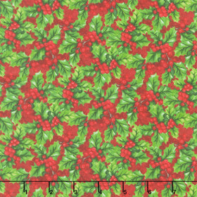 Deck the Halls - Holly Red Multi Yardage