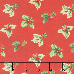 Deck the Halls - Holly Toss Red Multi Yardage