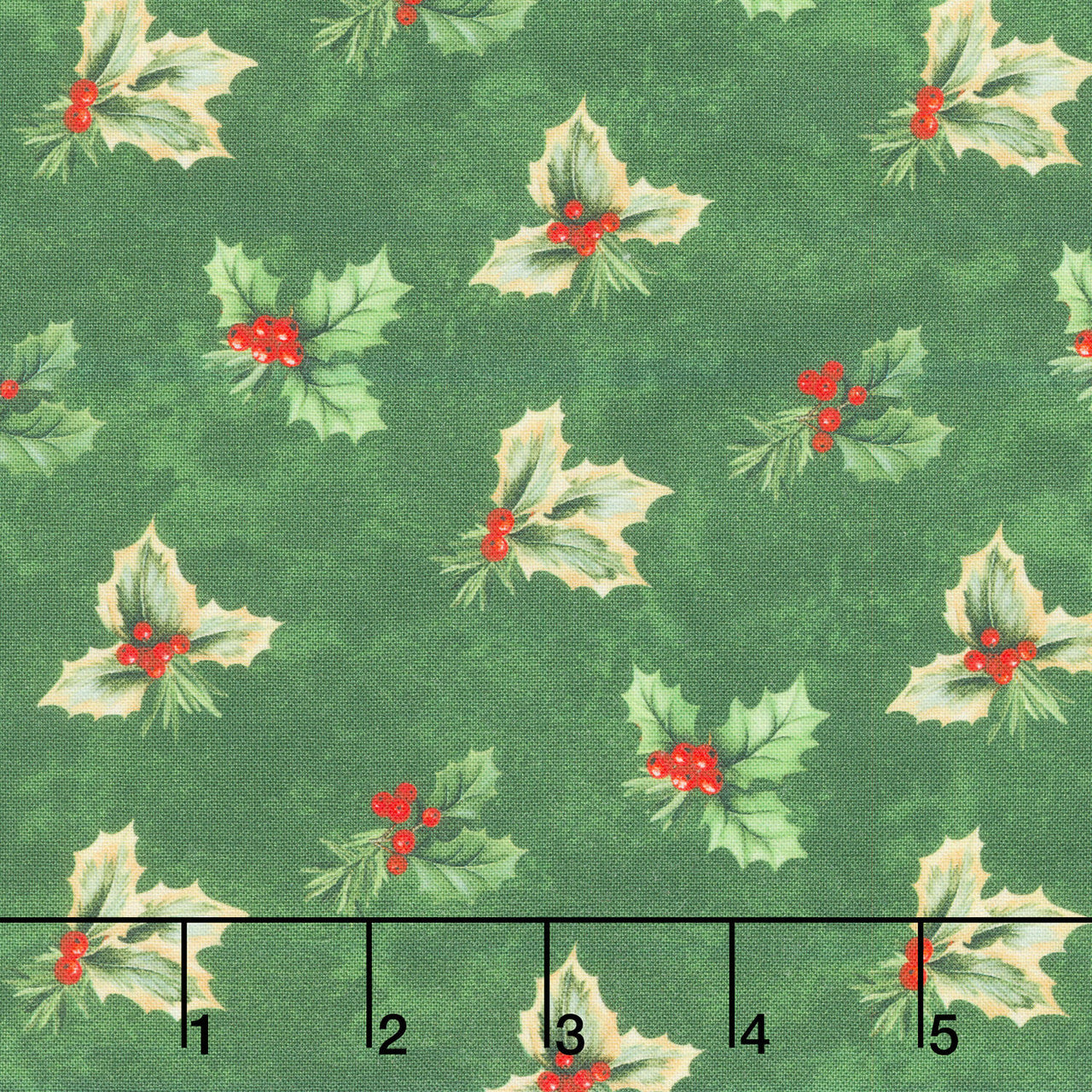Deck the Halls - Holly Toss Green Multi Yardage