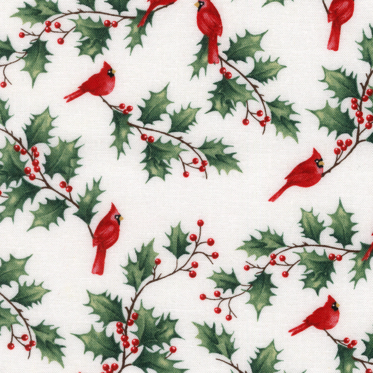 Holly Jolly - Cardinal & Holly White Multi Yardage