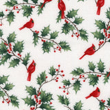 Holly Jolly - Cardinal & Holly White Multi Yardage