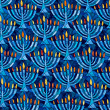 Hanukkah Lights - Menorahs Blue Multi Digitally Printed Yardage