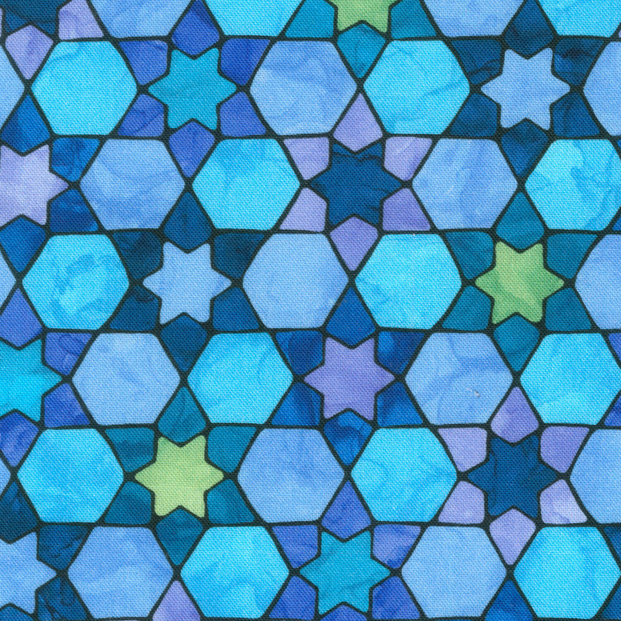 Hanukkah Lights - Tonalstained Glass Lt Blue Multi Digitally Printed Yardage