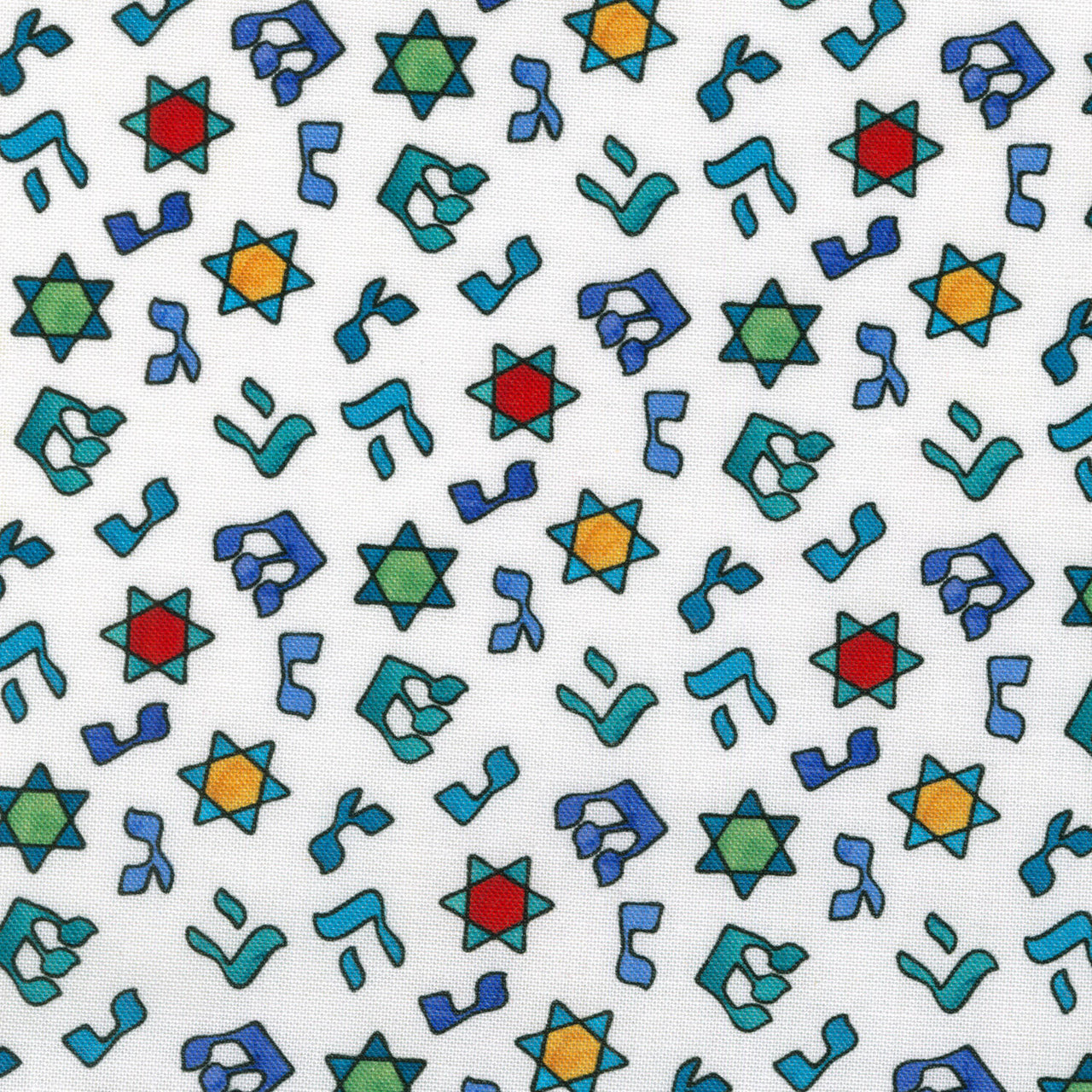 Hanukkah Lights - Hebrew Letters White Multi Digitally Printed Yardage