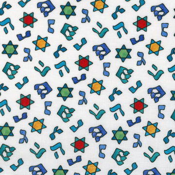 Hanukkah Lights - Hebrew Letters White Multi Digitally Printed Yardage