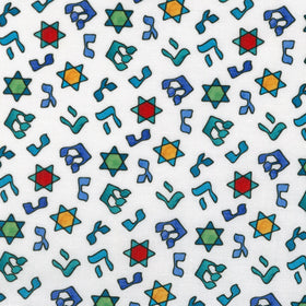 Hanukkah Lights - Hebrew Letters White Multi Digitally Printed Yardage